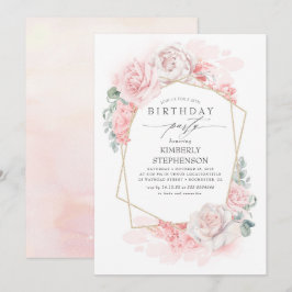 Invitación Fiesta de cumpleaños moderno floral rosa suave