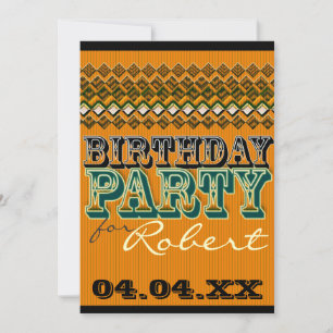 Invitación Fiesta de Cumpleaños Moderno Negro Naranja a Rayas