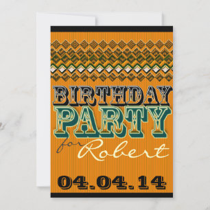 Invitación Fiesta de Cumpleaños Moderno Negro Naranja a Rayas