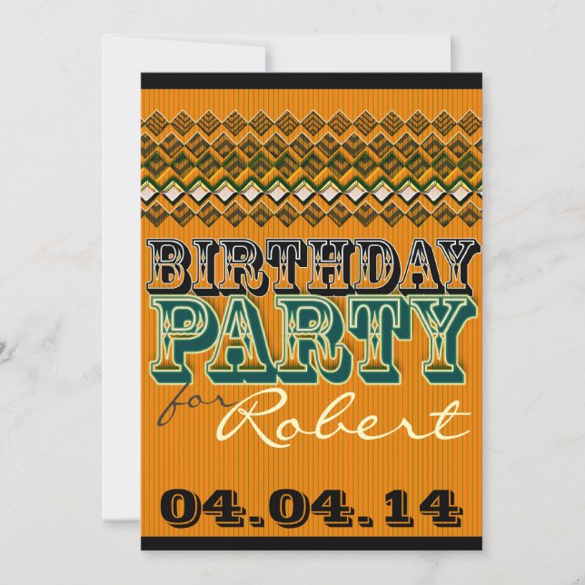 Invitación Fiesta de Cumpleaños Moderno Negro Naranja a Rayas (Anverso)