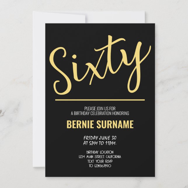 Invitación Fiesta de cumpleaños moderno número sesenta (Anverso)