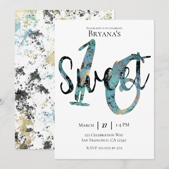 Invitación Fiesta de Cumpleaños Moderno Sweet 16 de Bronce Ve (Anverso / Reverso)