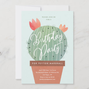 Invitación Fiesta de Cumpleaños Modernos de Cactus para Niños