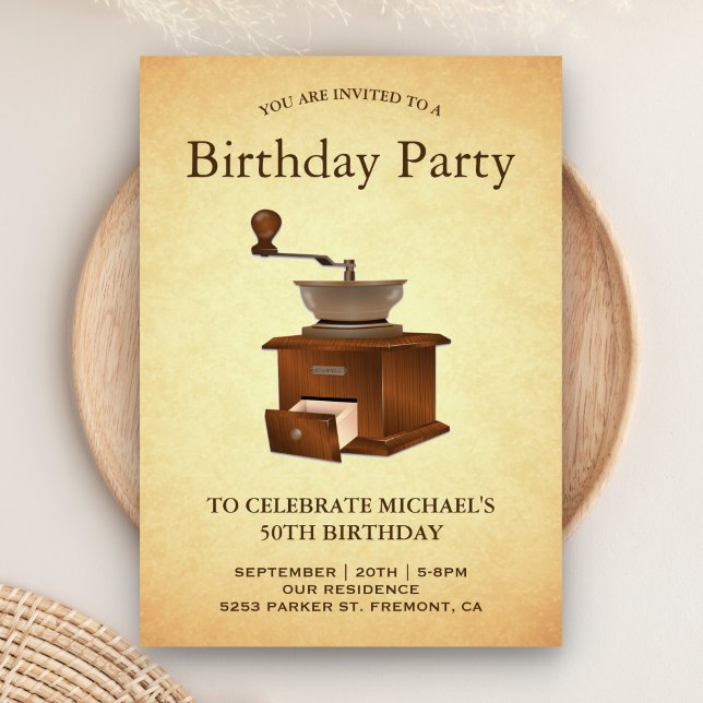 Invitación Fiesta de Cumpleaños Molinillo de Café Antiguo (Subido por el creador)