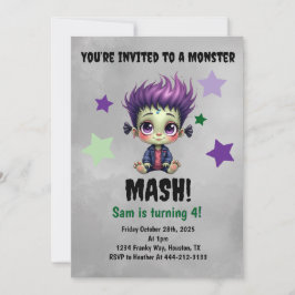 Invitación Fiesta de Cumpleaños Monstruosa con Cabello Corto