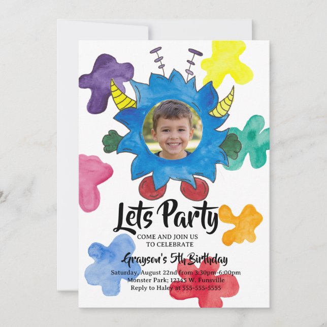 Invitación Fiesta de cumpleaños monstruosa para niños (Anverso)