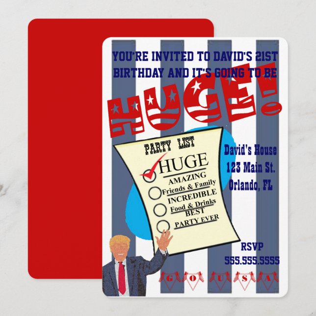 Invitación Fiesta de Cumpleaños Monumental de Trump (Anverso / Reverso)