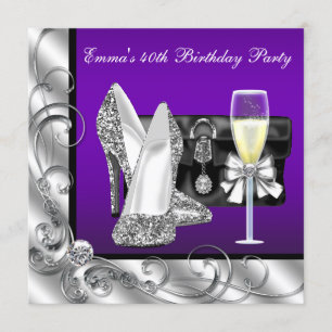 Invitación Fiesta de Cumpleaños Morado de Mujer