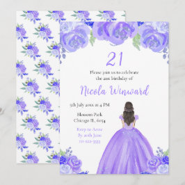 Invitación Fiesta de cumpleaños morado floral de la princesa 
