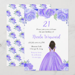 Invitación Fiesta de cumpleaños morado floral de la princesa 