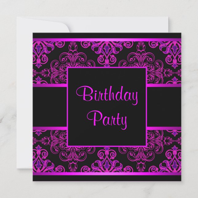 Invitación Fiesta de cumpleaños morado morado y caliente de D (Anverso)