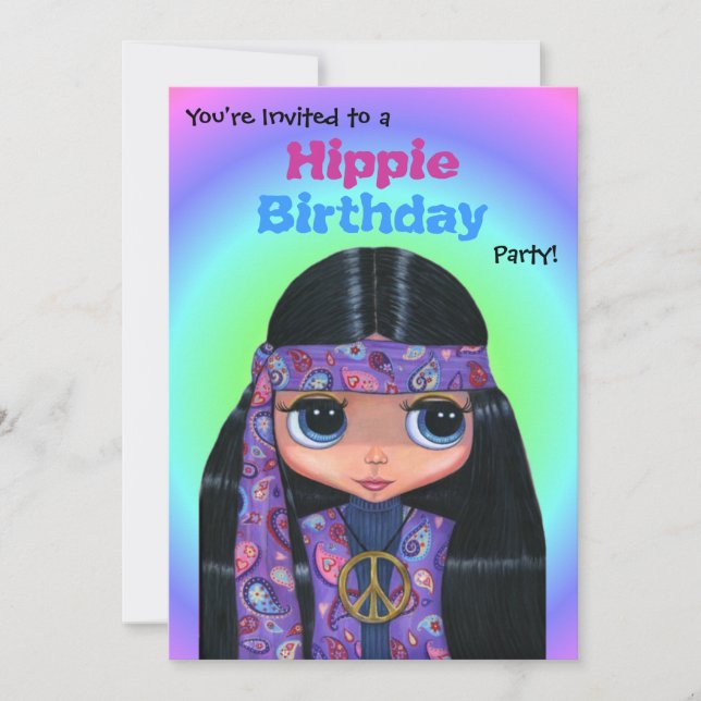 Invitación Fiesta de cumpleaños Morado Paisley Hippie Chica (Anverso)