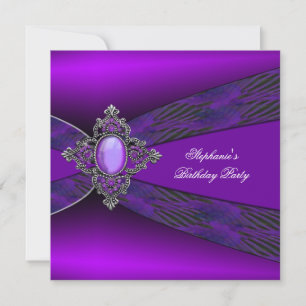 Invitación Fiesta de Cumpleaños Morado Plata Joya