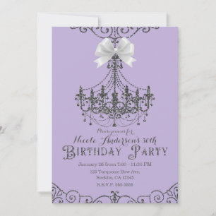 Invitación Fiesta de cumpleaños Morado Plata White Bow de cua
