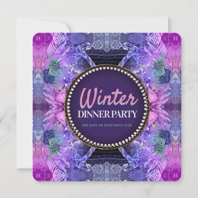 Invitación Fiesta de Cumpleaños Morado Rosa Geo Frills (Anverso)