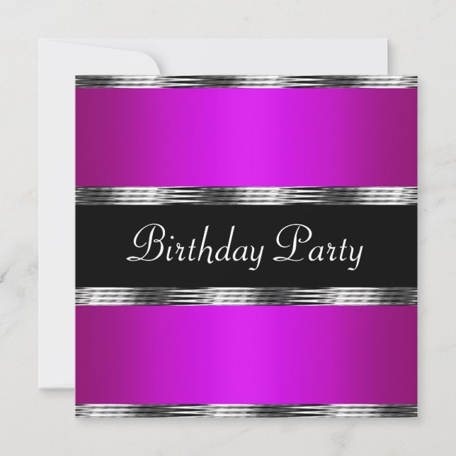 Invitación Fiesta de cumpleaños morado Silver (Anverso)