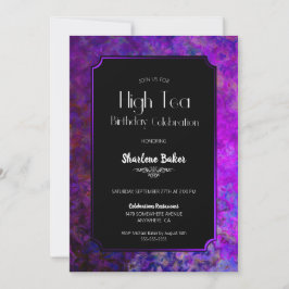 Invitación Fiesta de cumpleaños morado y alto té negro