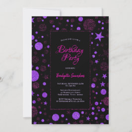 Invitación Fiesta de cumpleaños morado y negro