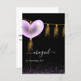 Invitación Fiesta de cumpleaños morado y oro y negro