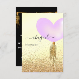 Invitación Fiesta de cumpleaños morado y oro y rosado