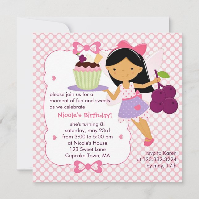 Invitación Fiesta de cumpleaños morado y rosado de pastel (Anverso)