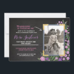 Invitación Fiesta de cumpleaños Morple Floral Cualquier edad<br><div class="desc">Añade tu foto a esta invitación floral de estilo vintage. Agregue cualquier edad. Se incluye la impresión posterior.</div>