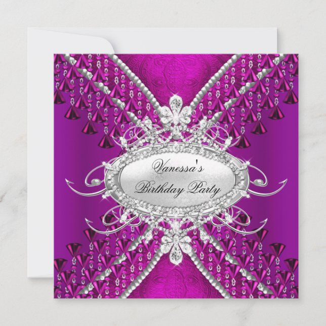 Invitación Fiesta de cumpleaños Morple Plum Diamond Beads (Anverso)
