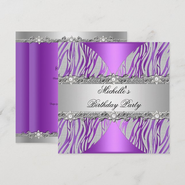 Invitación Fiesta de cumpleaños Morple Silver Gray Pearl Diam (Anverso / Reverso)