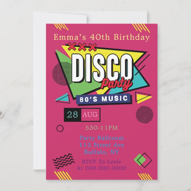 Invitación Fiesta de cumpleaños musical de los 80 (Anverso)