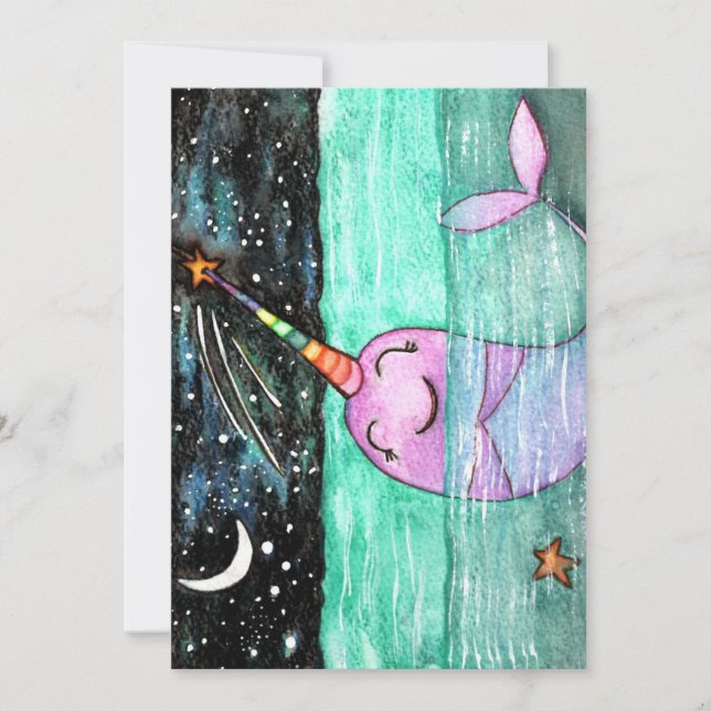 Invitación Fiesta de cumpleaños Narwhal (Anverso)