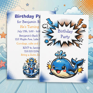 Invitación Fiesta de cumpleaños náutica personalizada para ni