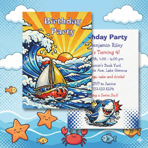 Invitación Fiesta de cumpleaños náutico personalizada para ni