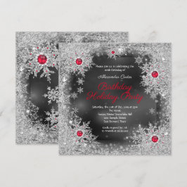 Invitación Fiesta de cumpleaños navideña copo de nieve platea