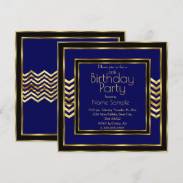 Invitación Fiesta de Cumpleaños Navy Azul Negro Dorado Art Dé