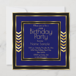 Invitación Fiesta de Cumpleaños Navy Azul Negro Dorado Art Dé