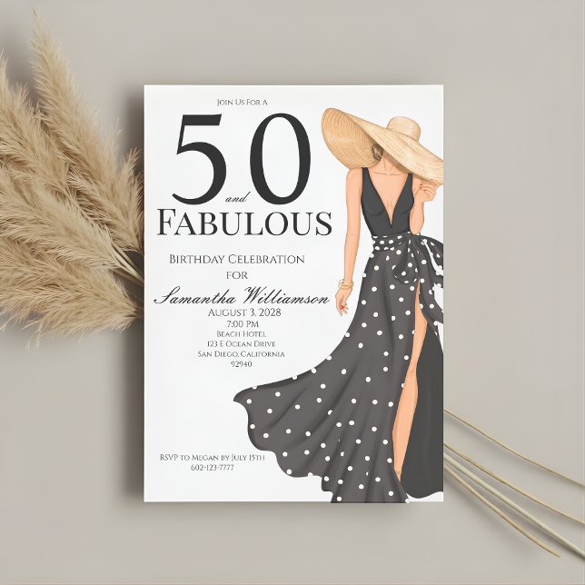 Invitación Fiesta de cumpleaños negra 50 y fabulosa (Subido por el creador)
