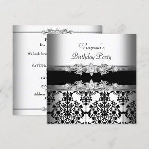 Invitación Fiesta de Cumpleaños Negra Blanca de Damasco