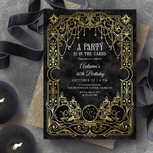 Invitación Fiesta de cumpleaños negra de bruja de Tarot Hallo