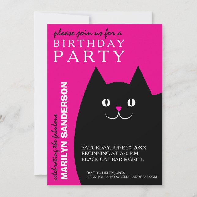 Invitación Fiesta de cumpleaños negra del gato del gatito (Reverso)