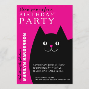 Invitación Fiesta de cumpleaños negra del gato del gatito