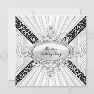 Invitación Fiesta de Cumpleaños Negra Diamante Leopardo Blanc