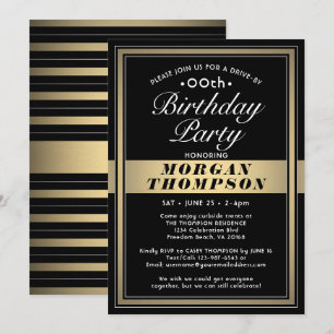 Invitación Fiesta de cumpleaños negra, dorada y blanca con Dr