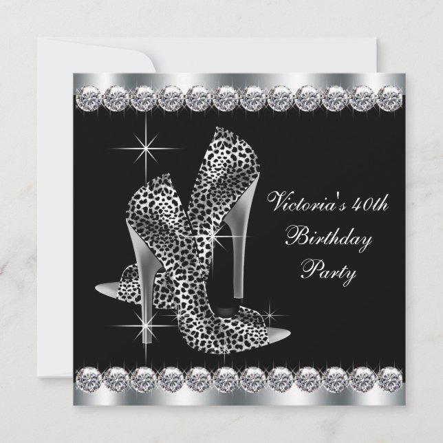 Invitación Fiesta de cumpleaños negra elegante de mujer (Anverso)