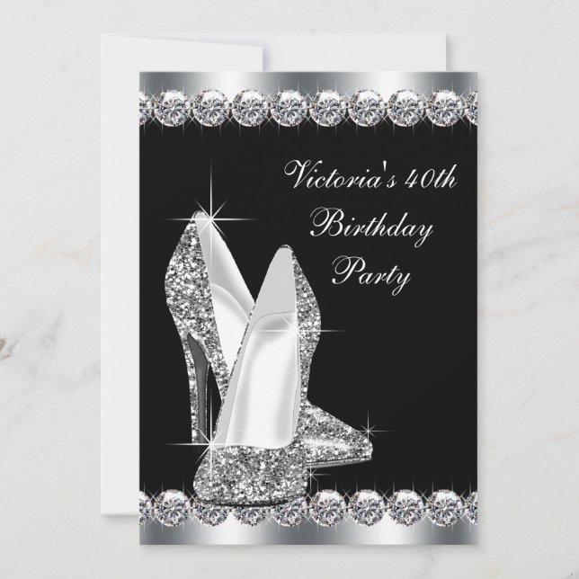 Invitación Fiesta de cumpleaños negra elegante de mujer (Anverso)