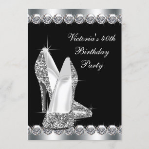 Invitación Fiesta de cumpleaños negra elegante de mujer