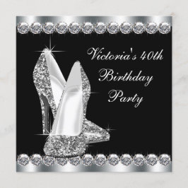Invitación Fiesta de cumpleaños negra elegante de mujer