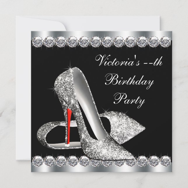 Invitación Fiesta de cumpleaños negra elegante de mujer (Anverso)