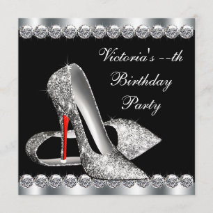 Invitación Fiesta de cumpleaños negra elegante de mujer