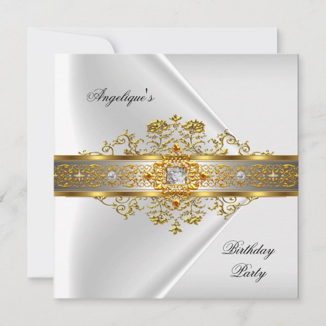 Invitación Fiesta de cumpleaños negra Elite White Gold (Anverso)