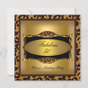 Invitación Fiesta de Cumpleaños Negra Leopardo Dorado 50º